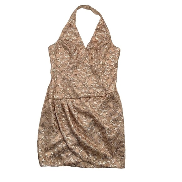 Kameez Mini Halter Dress Gold Glitter Lace - Picture 1 of 8